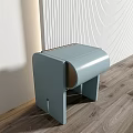 Modern Light Blue Bedside Table With Wooden Top And Vertical Striped Wall 3d model