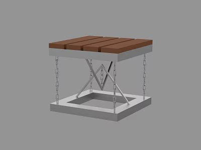 Single Chair With Brown Wooden Top And Silver Metal Frame Chains 3d model