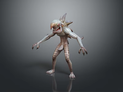 Shark Headed Fantasy Creature 3D Model With Elongated Body And Menacing Features 3d model