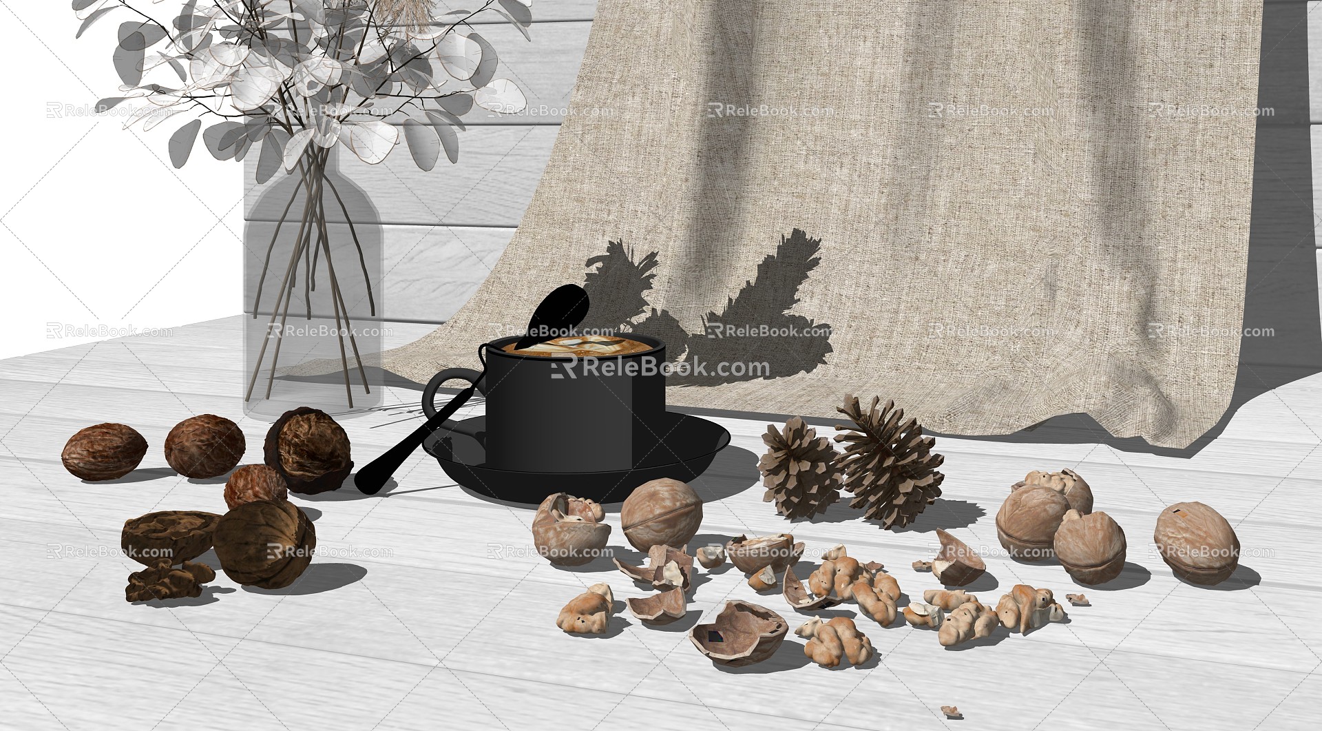 Modern Walnut Walnut Ornaments 3d model