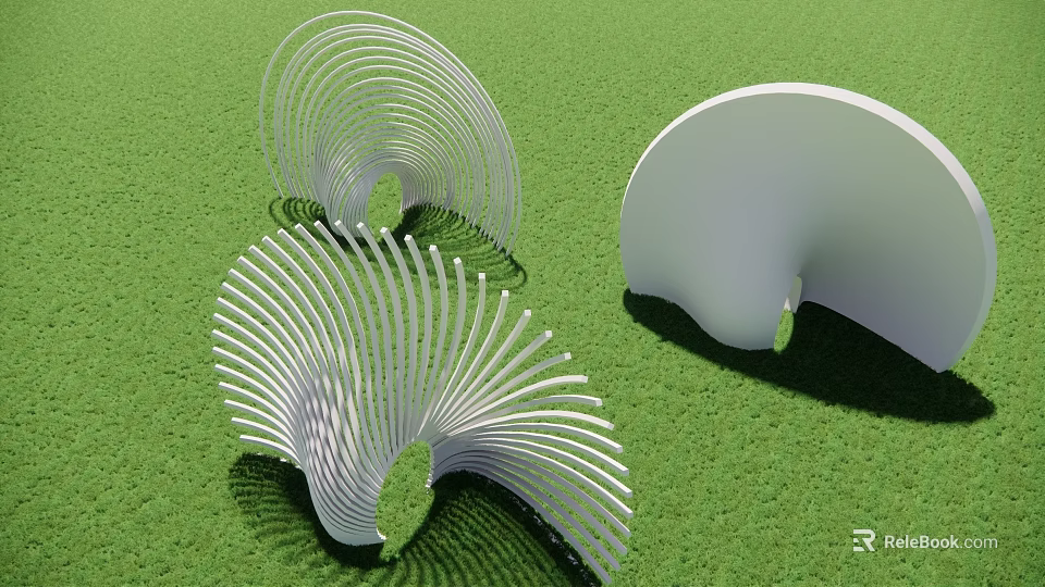 Modern White Pergola With Spiral Wave Design In Outdoor Green Lawn 3d model 