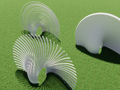 Modern White Pergola With Spiral Wave Design In Outdoor Green Lawn 3d model