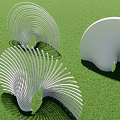 Modern White Pergola With Spiral Wave Design In Outdoor Green Lawn