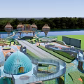 Colorful Children's Play Area With Slides Spinning Structures And Tower Like Decorations