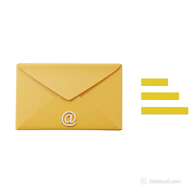 Decorative Ornament Set with Yellow Envelope At Symbol and Three Strips 3d model 