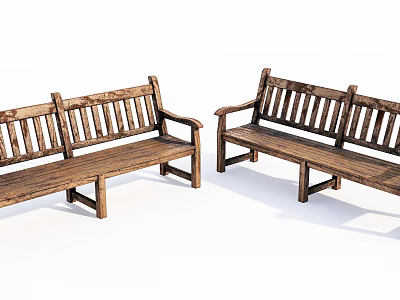 Wooden Public Benches with Armrests and Sturdy Structure for Outdoor Parks 3d model