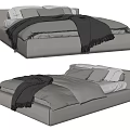 Modern Double Bed Design With Light Gray Upholstery Soft Blanket And Pillows 3d model