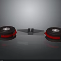 Mechanical Equipment With Dual Circular Discs Red Accent Bands And Central Metal Connector