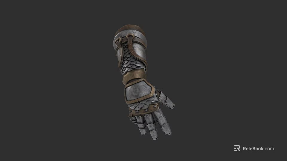 Medieval Metal Gauntlet Weapon Featuring Scaled Armor Design And Details 3d model 