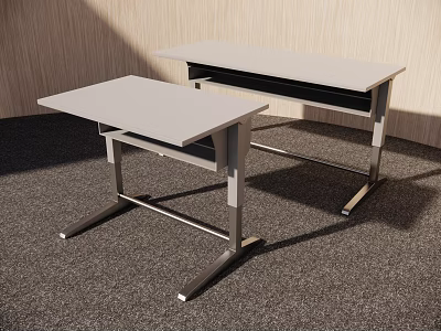 Two Modern Desks With White Tabletop And Metal Frames On Gray Carpet 3d model