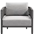 Modern Gray Lounge Chair With Woven Armrests And Black Metal Frame