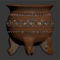 Brown Three Legged Ceramic Container With Carved Hollow Patterns For Home Decor 3d model