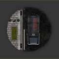 Military Vehicle Parked By Street Lamp With Flag Bushes And Steps