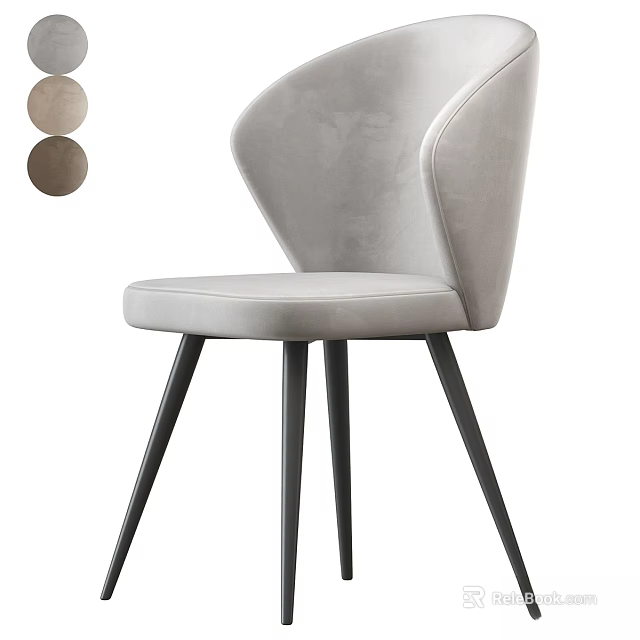 Modern Light Gray Velvet Stool With Curved Backrest And Black Metal Legs 3d model 