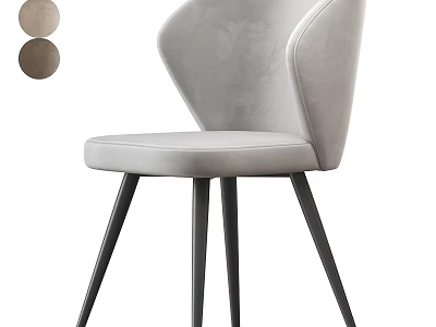Modern Light Gray Velvet Stool With Curved Backrest And Black Metal Legs 3d model