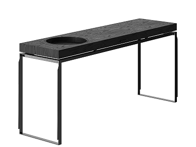 Modern Black Dining Table With Circular Recess And Metal Legs Design 3d model