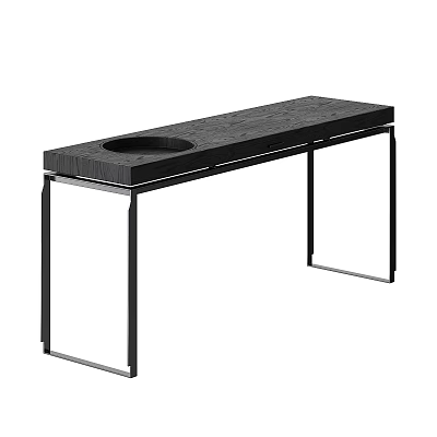 Modern Black Dining Table With Circular Recess And Metal Legs Design 3d model
