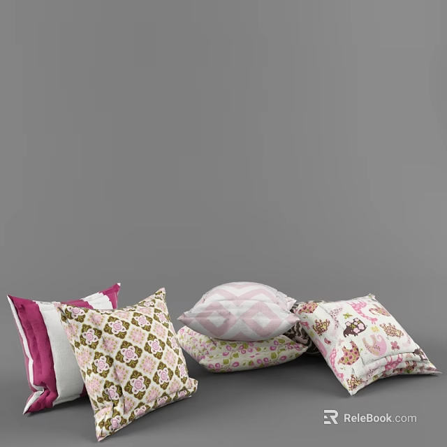 Decorative Pillows With Various Colorful Patterns And Soft Textures In Home Decoration 3d model