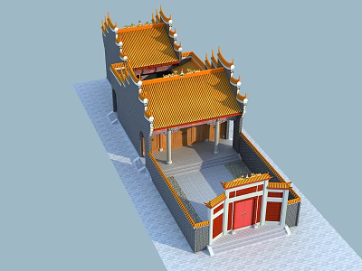 Traditional Ancient Chinese Architecture Featuring Yellow Glazed Roof Ornamental Eaves Red Door and White Walls 3d model