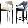 Modern Bar Stools Featuring White And Blue Upholstered Seats With Metal Legs And Armrests