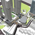 Modern Urban Plaza Landscape Design With High Rise Buildings Green Space And Pedestrian Walkways