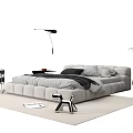 Modern Double Bed Interior Design With Soft Pillows Floor Lamp And Area Rug 3d model