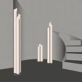 Sleek Modern Floor Lamps In Minimalist Interior With Curved Staircase And Gray Walls