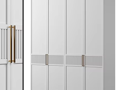 Sleek Modern White Wardrobe Interior With Gold Handles And Lattice Panel Design 3d model