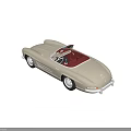 Classic White Mercedes Convertible Car on Red Background with Retro Design Features