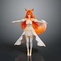 Anime Character Model Featuring Fox Ears Long Red Hair Fox Tail And White Outfit