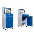 Public Facility Self service Kiosk With Blue White Design Interactive Screen And Storage Cabinet