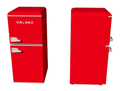 Two Red GALANZ Refrigerator Freezers In Classic Design For Home Kitchen 3d model