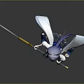 Purple Haired Anime Character With Scythe Shield And Angelic Wings In Blue Outfit