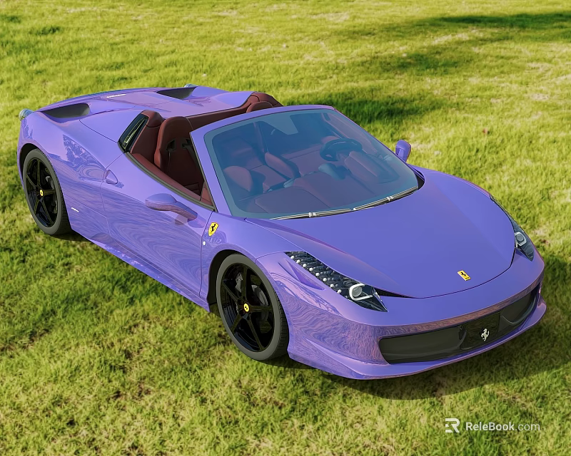 Purple Ferrari Convertible Sports Car with Open Top on Green Grass Field 3d model 