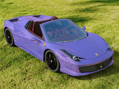 Purple Ferrari Convertible Sports Car with Open Top on Green Grass Field 3d model