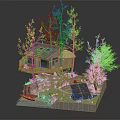Wooden Detached Villa With Solar Panels Surrounded By Trees And Pond