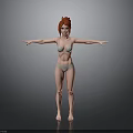 Woman With Red Hair Wearing Light Green Bikini Standing With Arms Outstretched Against Gray Background