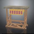 Building Model With Wooden Frame Slate Countertop Yellow Structure Pink Blocks And Cross Supports