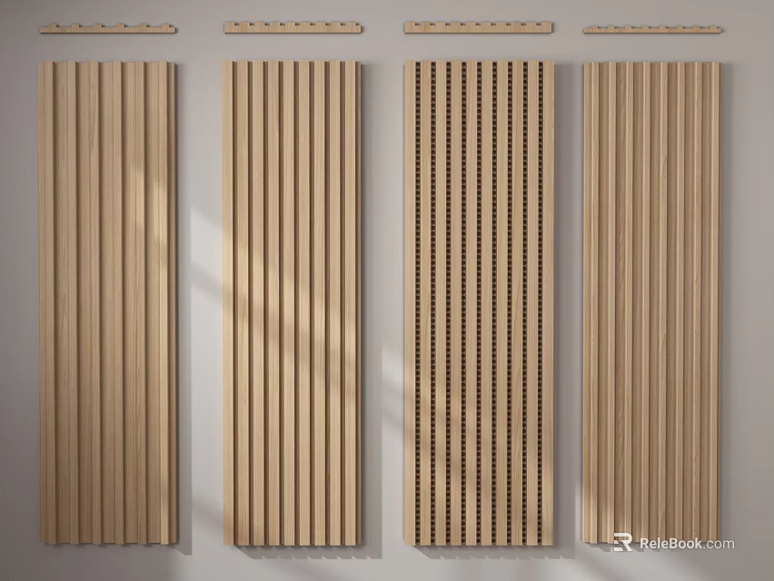 Wooden Interior Wall Panels With Vertical Slats And Perforated Design Styles 3d model 