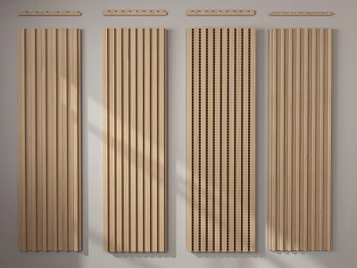Wooden Interior Wall Panels With Vertical Slats And Perforated Design Styles 3d model