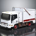 White Garbage Truck With Red Wheels And Rusty Details On Gray Surface 3d model