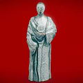 Mysterious Game Movie Character With White Mask Gold Spiral Eyes And Mesh Clothing On Red Background