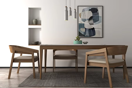 Nordic Dining Table and Chair Combination 3d model