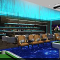 Modern Billiard Room Interior With Blue Lighting Bar Counter Comfortable Seats And Pool Table