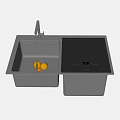 Stainless Steel Kitchen Sink with Left Basin Fruits and Black Countertop Control Panel