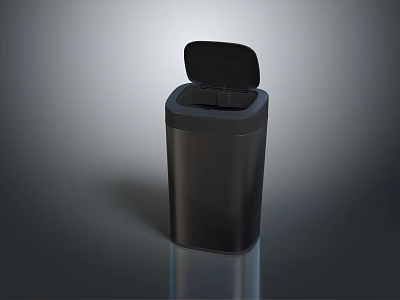 Black Modern Trash Can With Open Lid And Smooth Surface Design 3d model
