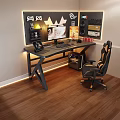 Modern Gaming Desk and Chair Set With Computer Monitor Keyboard RGB Lighting and Ergonomic Chair