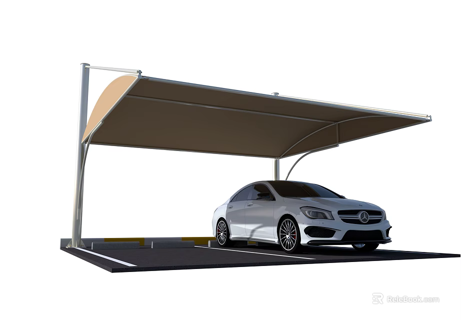 Sturdy Modern Carport Canopy Shelter With White Sedan Parked Under Structure 3d model 