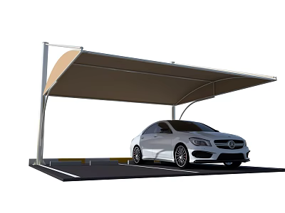 Sturdy Modern Carport Canopy Shelter With White Sedan Parked Under Structure 3d model