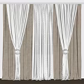 Elegant White And Beige Curtains With Sheer Panels And Ring Tiebacks For Window 3d model